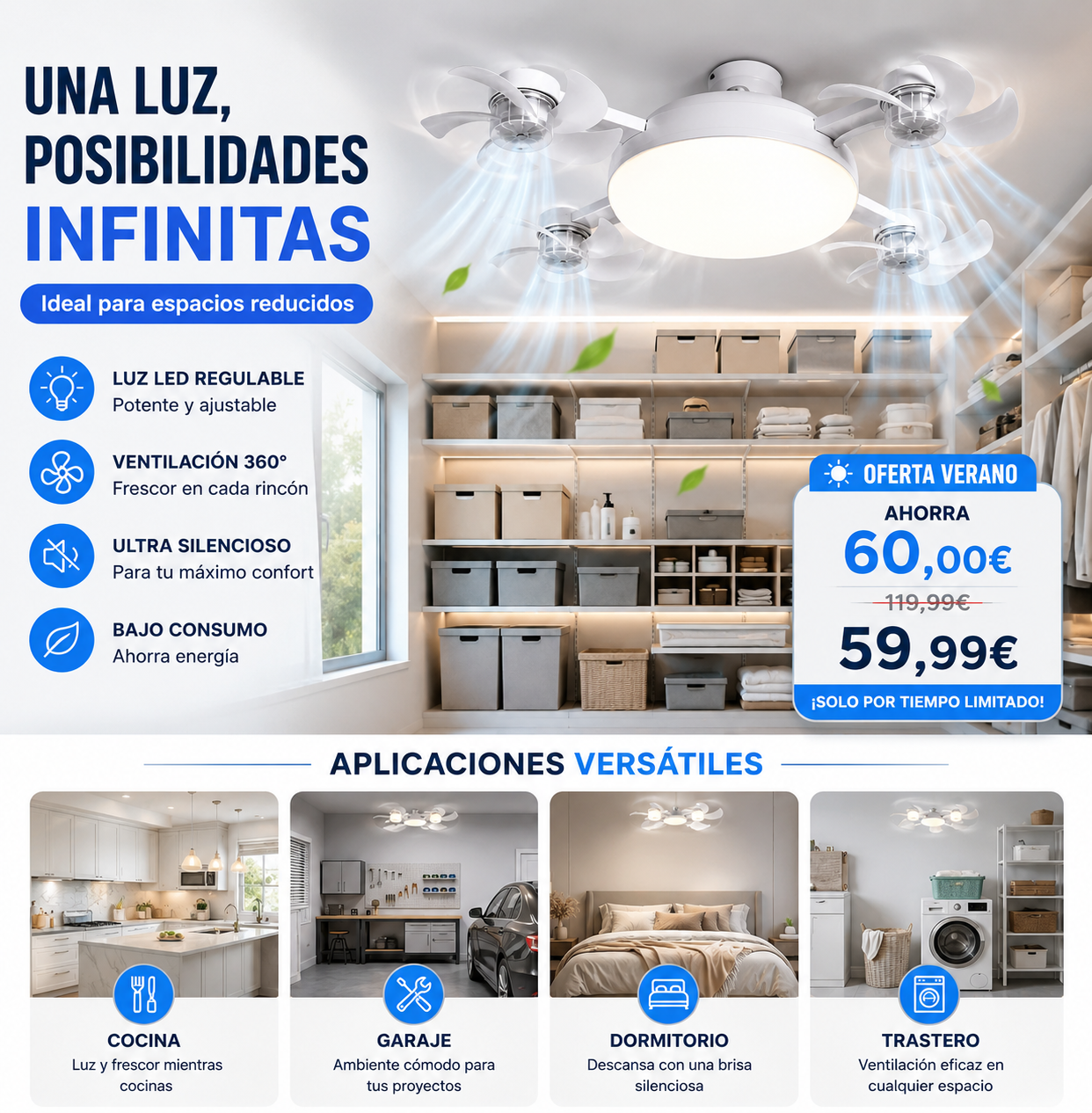 Ventilador de Techo LED 2 en 1